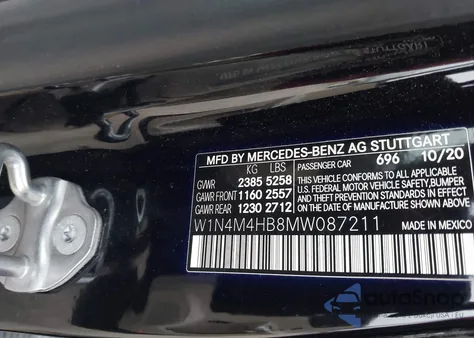 2021 Mercedes-Benz Glb 250 4Matic из США, поврежденный, VIN W1N4M4HB8MW087211